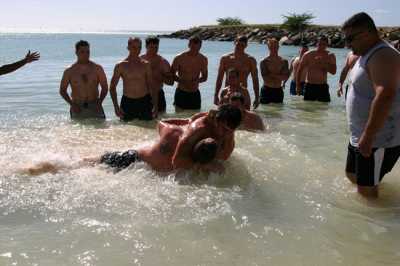 "Ground" Fighting practice in the surf, Hawaii 2005